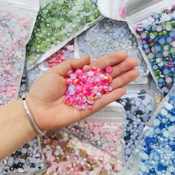 Mixed Size 3-10mm Multi Color ABS  Pearls and Flatback Resin Rhinestone