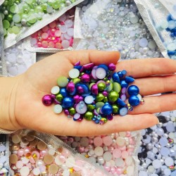 Mixed Size 3-10mm Multi Color ABS  Pearls and Flatback Resin Rhinestone