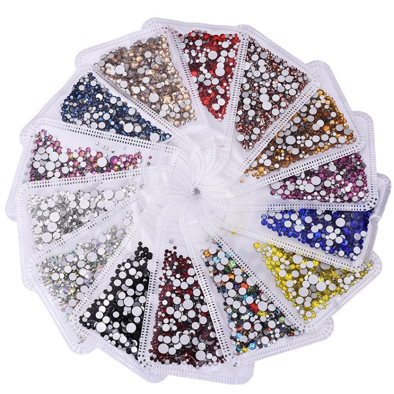 mixed size glass flatback rhinestones